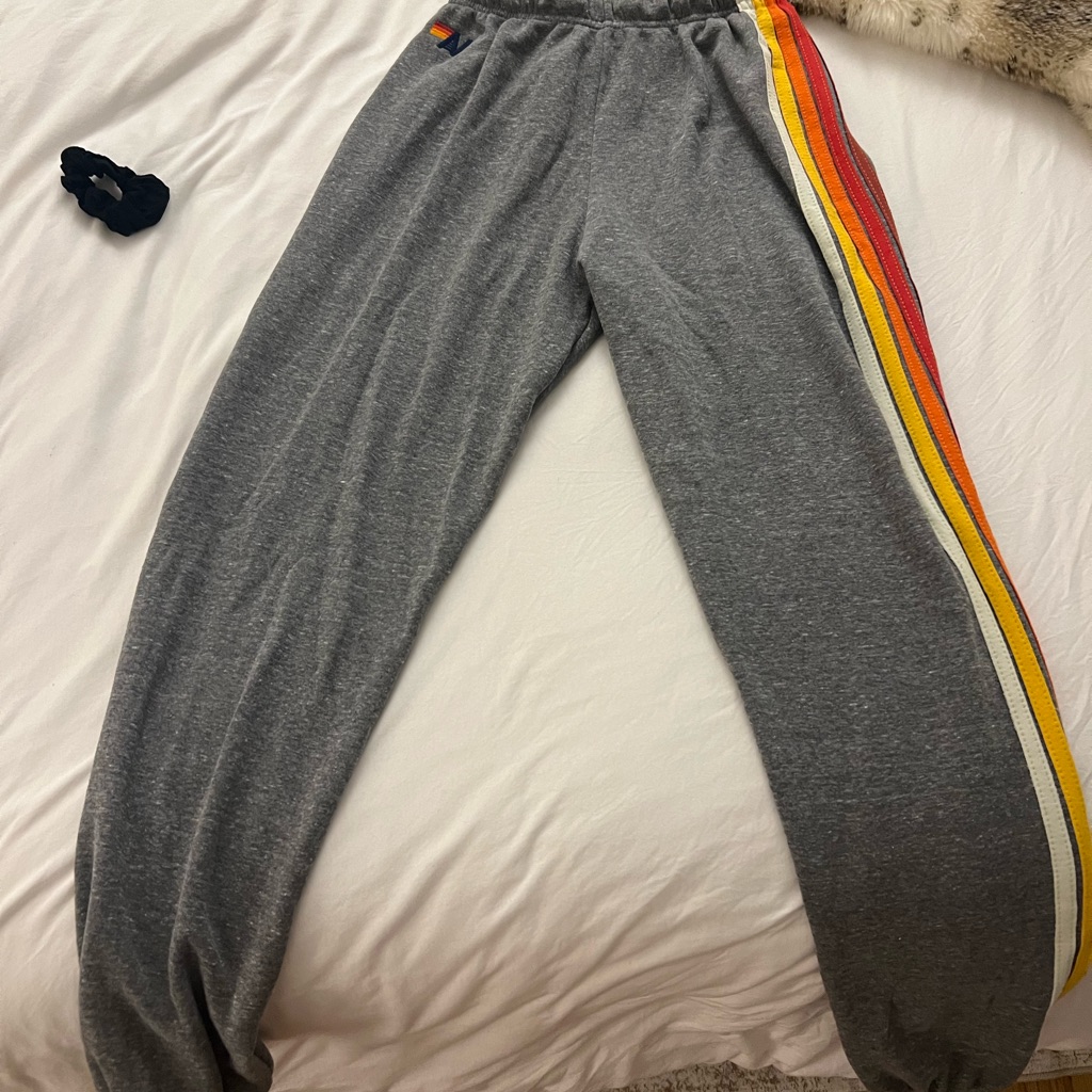 Aviator Nation Gray Track Pants With Rainbow Stripes